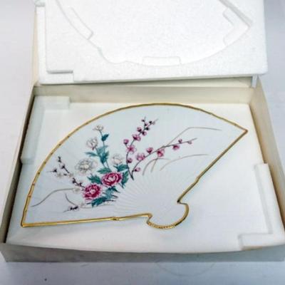 1155	LENOX CHINA *THE PLUM BLOSSOM FAN* WINTER, APPROXIMATELY 13 1/2 IN X 8 IN
