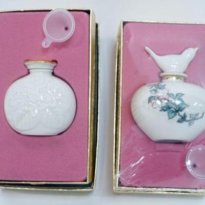 1115	LENOX CHINA FRAGANCE COLLECTION PERFUMES, 2 NEW IN BOX WITH FUNNEL,  GOLD WREATH MARKED
