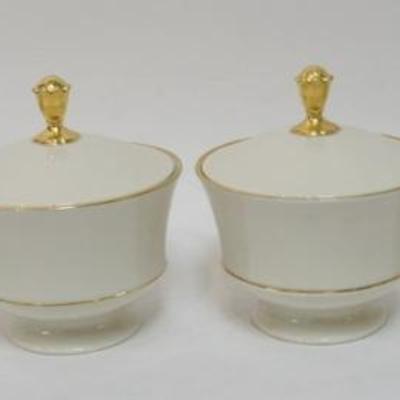 1140	LENOX LYRIC FOOTED CANDY DISHES, 24K GOLD TRIM GOLD WREATH, EACH APPROXIMATELY 6 1/4 IN HIGH
