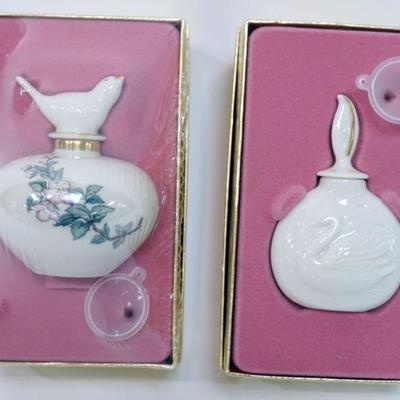1114	LENOX CHINA FRAGANCE COLLECTION PERFUMES, 2 NEW IN BOX WITH FUNNEL,  GOLD WREATH MARKED
