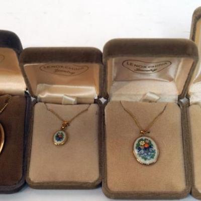 1124	LENOX CHINA JEWELRY INCLUDING 4 NECKLACES,  14K GOLD FILLED
