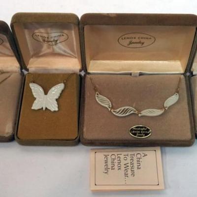 1132	LENOX CHINA JEWELRY INCLUDING 3 NECKLACES AND EARRINGS,  14K GOLD FILLED
