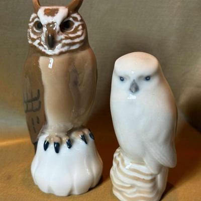 Royal copenhagen porcelain owl figurines