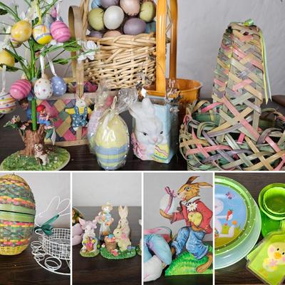 Lot #269 - Colorful Easter Decor Collection with Bunnies, Eggs, and Baskets