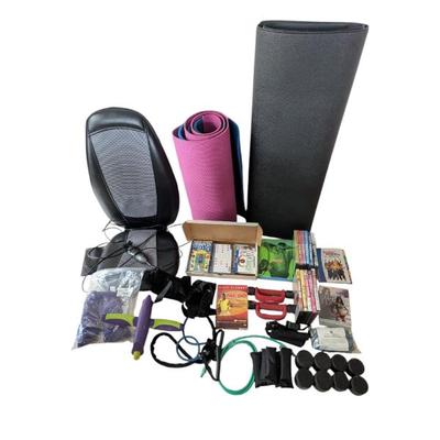 Lot #75 - Fitness and Exercise Equipment Lot - Yoga Mats, Resistance Bands, Weights & More.