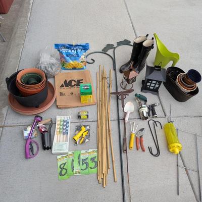 Lot #310 - Gardening Tools and Supplies Lot with Plant Pots, Soil, and Accessories