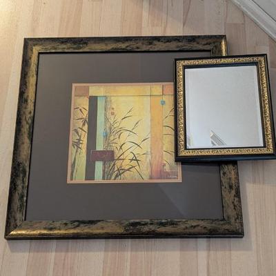 Lot #72 - Art Frame Lot - Framed Artwork and Decorative Mirror