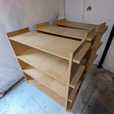 Lot #272 - Set of Three Wood Shelving Units with Open Storage, Plus Two Cubes