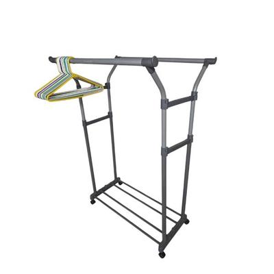 Lot #294 - Adjustable Metal Clothing Rack with Colorful Hangers