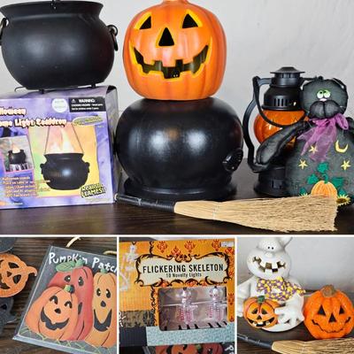 Lot #265 - Halloween Decor Collection with Pumpkins, Ghosts, Skeletons & Cauldrons