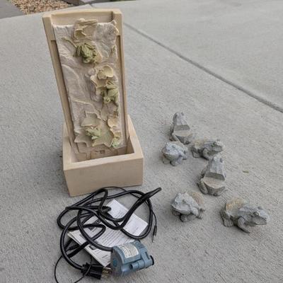 Lot #312 - Stone Garden Waterfall Fountain and Stone Frog Plant Pot Holders