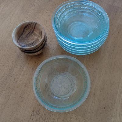 Lot #30 - Glass and Wooden Bowl Set