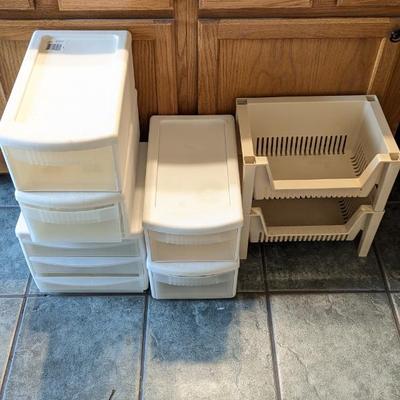 Lot #204 - Storage Organizers Lot - Set of 7 Plastic Storage Drawers & Bins
