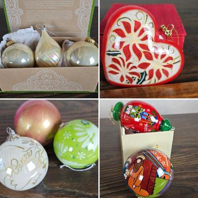 Lot #250 - Vintage Hand Painted Mouth Blown Glass Christmas Ornaments