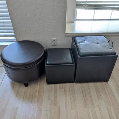 Lot #128 - Set of Three Stylish Ottomans.