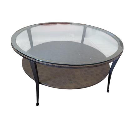 Lot #123 - Glass & Metal Round Top Coffee Table