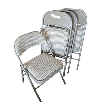 Lot #319 - Set of Four Grey Metal Folding Chairs with Striped Fabric Seats