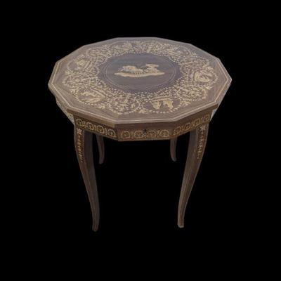 Lot #74 - Stunning Vintage Italian Marquetry Music Box Jewelry Inlaid Wood Table