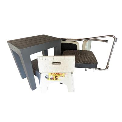 Lot #335 - Multi-Purpose Step Stool and Ladder Set, Plus Small Plastic Bench