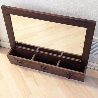 Lot #68 - Target Triple Post Box Mirror Wooden Wall-Mounted Mirror with Mail Slots and Storage Hooks