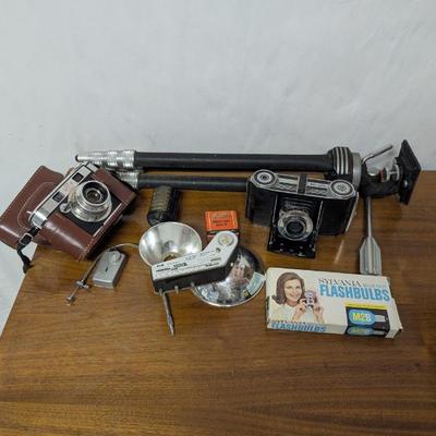 Lot #288 - Vintage Cameras Collection with Flash Accessories: Wirgin Deluxe Folding Camera & Kodak Signet 40