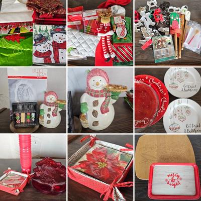 Lot #237 - Christmas in the Kitchen: Linens, Cookie Cutters, Plates and More!