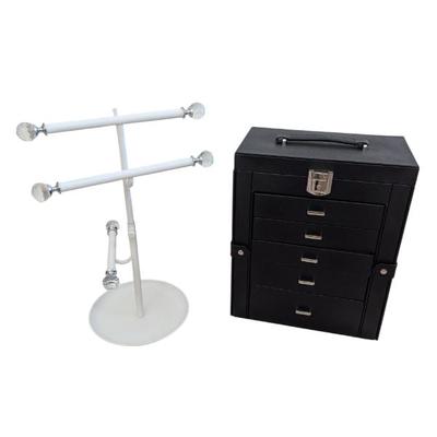 Lot #339 - Elegant Black Jewelry Storage Chest with White Display Stand