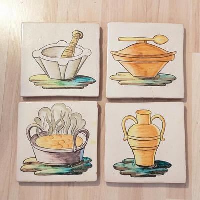 Lot #62 - Vintage Ceramic Tile Set - Hand-Painted Kitchen Decor.