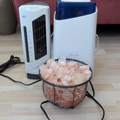 Lot #127 - Home Comfort Lot - Kyvol Humidifier, Sharper Image Oscillating Tower Fan, and Himalayan Salt Lamp.