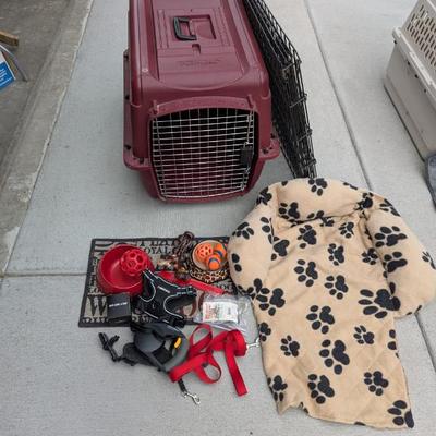 Lot #300 - Pet Carrier, Dog Bed, Leash and Toys Bundle