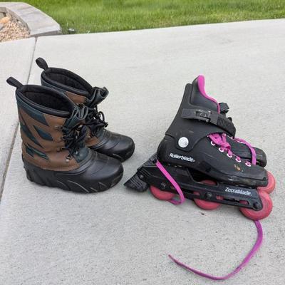 Lot #317 - Black and Pink Rollerblades with Brown and Black LaCrosse Snow Boots, Women's Size 5