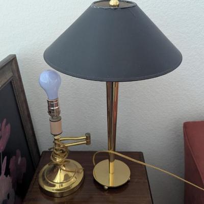 Lot #126 - Two Vintage Brass Table Lamps, Plus Two Green Stiffel Shades