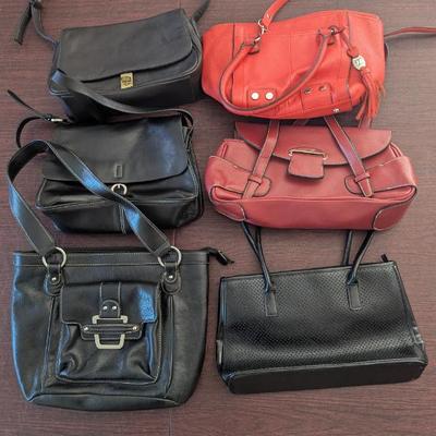 Lot #109 - Lot of 6 Stylish Leather Handbags - Various Brands and Styles.