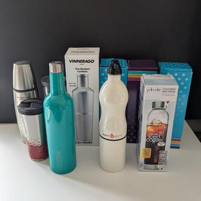 Lot #43 - Assorted Drinkware Lot - Insulated Bottles, Travel Mugs, and Coffee Containers.