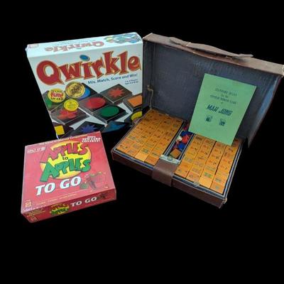 Lot #115 - Game Lot - Vintage Mah Jong, & New Qwirkle & Apples to Apples To Go.