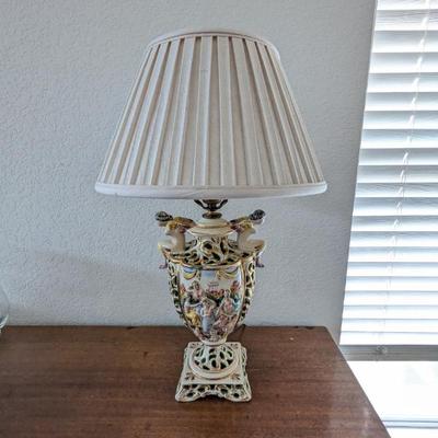 Lot #85 - Hand Painted Capodimonte Italian Cherubs Porcelain Lamp