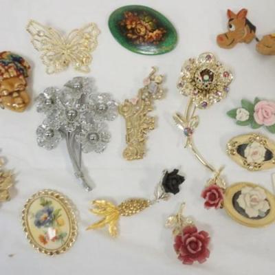 1159	ASSORTMENT OF 15 LADIES DESIGNER PINS, SOME MARKED BY THE MAKER

