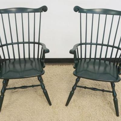 1266	PAIR OF HITCHCOCK FAN BACK WINDSOR CHAIRS, EACH APPROXIMATELY 24 IN X 20 IN X41 IN H

