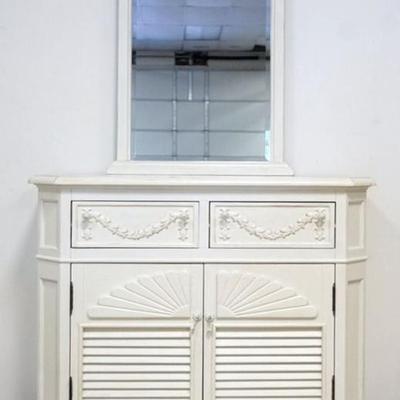 1217	CHEST OF DRAWERS WITH HANGING MIRROR, 2 DRAWERS HAVING APPLIED SWAG CARVING AND 2 DOORS WITH FAN & COVER DESIGN, CHEST...