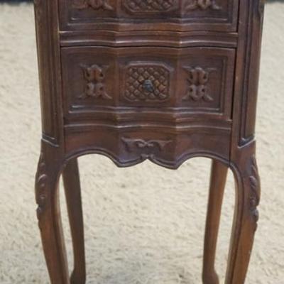 1205	DIMINUATIVE ITALIAN 2 DRAWER CARVED STAND, APPROXIMATELY 12 IN X 11 IN X 30 IN H

