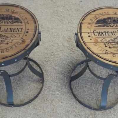 1184	PAIR OF WROUGHT METAL BASE STANDS WITH WOOD TOPS, *CHATEAU LAURENT WINE COLLECTION*, EACH APPROXIMATELY 17 IN X 22 IN H
