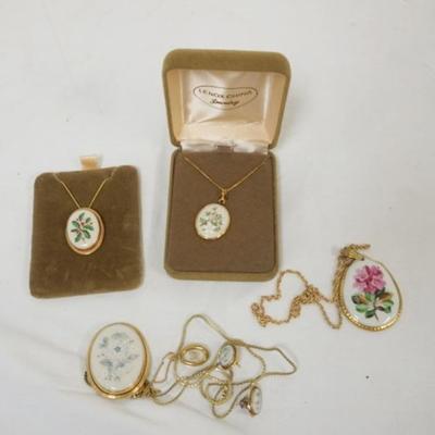 1162	LENOX NECKLACES AND EARRINGS, ROSENTAL CHINA NECKLACE, 14K GOLD FILLED
