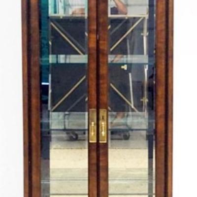 1246	DREXEL HERITAGE CRYSTAL CABINET WITH BEVELED GLASS DOORS AND SIDE MIRROR BACK, INTERIOR LIGHTING AND ADJUSTABLE GLASS SHELVES,...