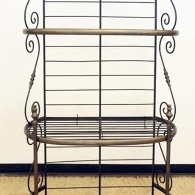 1256	NARROW BAKERS RACK WITH BRASS TRIM, APPROXIMATELY 39 IN X 20 IN X 83 IN H
