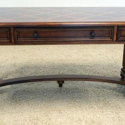 1179	HOOKER 3 DRAWER DESK WITH PARQUET TOP AND TAPERED REEDED LEGS, APPROXIMATELY 60 IN X 30 IN X 31 IN H
