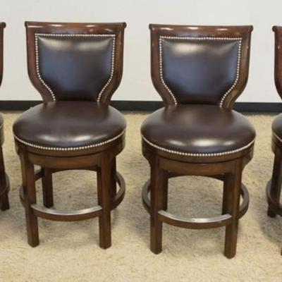 1185	WOOD BRIDGE FURNITURE SWIVEL BAR STOOLS WITH METAL TACK ACCENTS, SEAT HEIGHT APPROXIMATELY 25 IN H, OVERALL HEIGHT 39 IN H
