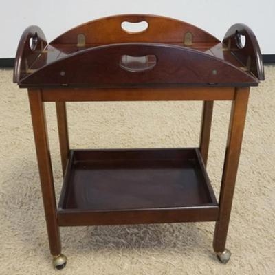 1199	MAHOGANY ROLLING TEA CART WITH FOLDING SIDES AND REMOVABLE SERVING TRAY, APPROXIMATELY 28 IN X 18 IN X 30 IN H
