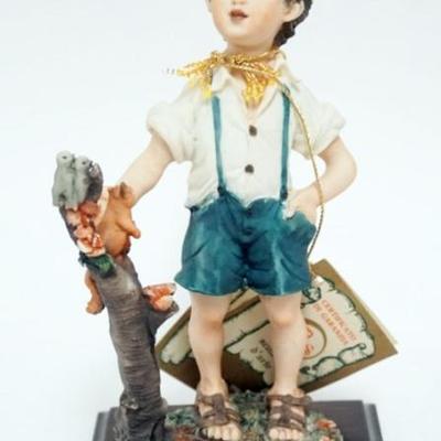 1120	ITALIAN CAPODIMONTE STYLE FIGURE OF YOUNG BOY WEARING TOP HAT WITH SQUIRREL
