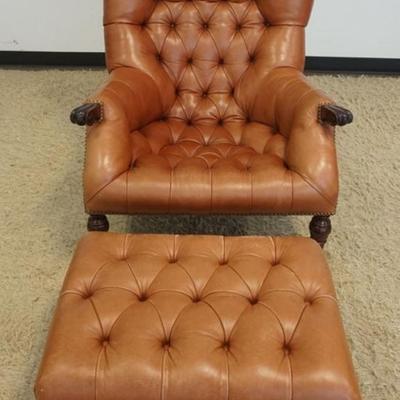 1202	STICKLEY LEATHER TUFTED ARM CHAIR WITH OTTOMAN, CHAIR APPROXIMATELY 33 IN X 36 IN X 37 IN H, OTTOMAN APPROXIMATELY 19 IN X 25 IN X...