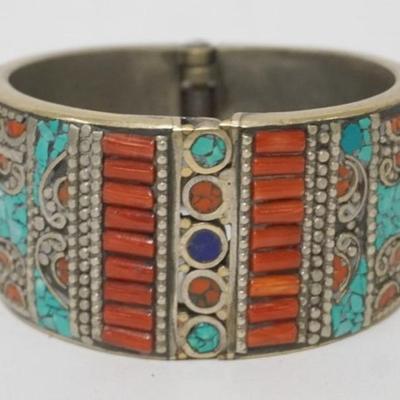 1155	OUTSTANDING MULTI COLORED TURQUOISE HEAVY BAND BRACELET
